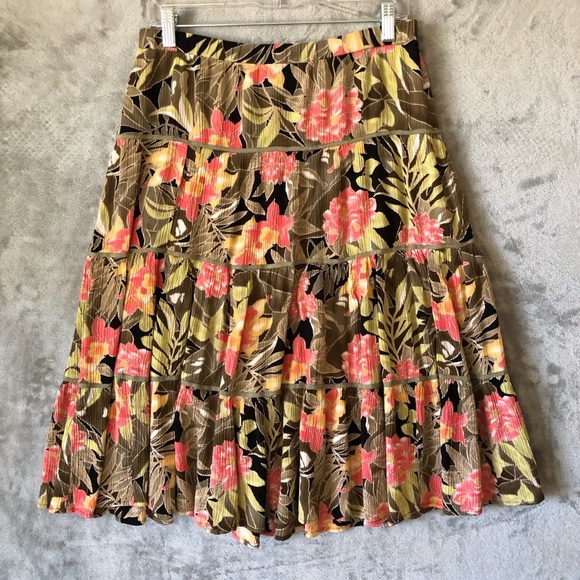 Sag Harbor Women Floral Midi Skirt Size 10 Tiered Flare Elastic Waistband Summer - Picture 6 of 9